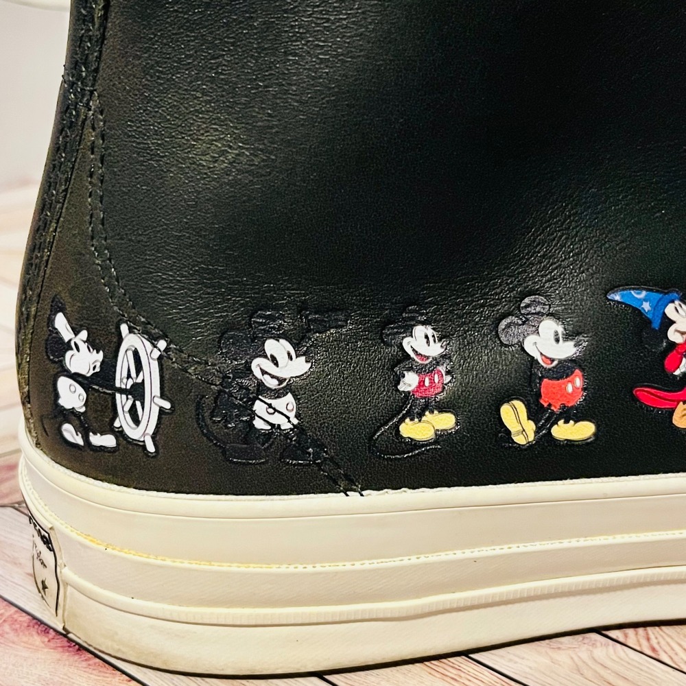 Kith x Disney Converse Men 10 Wmn 12 Black Leather Mickey Mouse Timeline 167508C - Picture 10 of 11